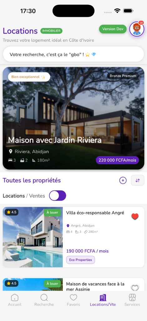 Onglet Locations / Ventes — annonces immobilières