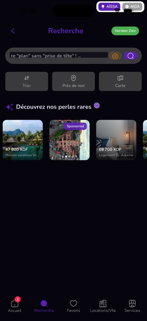 Onglet Recherche — filtres et perles rares